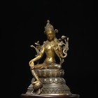 8 7  China Old Antique Tibetan Buddhism Bronze Gilt Green Tara Buddha Statue