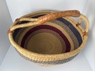 Large Handwoven African Market Basket Leather Handle Woven Storage 17 Inch