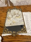 Vintage Vanity Trinket Tray Mirror Matson Gold Ormolu Ornate Filigree Roses