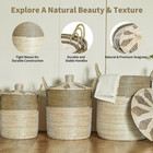 Set Of 3 Laundry Hamper With Lid  Handmade Seagrass Woven Storage Basket For Toy