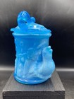 Blue Opaline Milk Glass Bird Condiment Jar