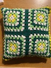 Vtg Handmade Crochet Granny Square Pillow Green Yellow White Set Of 2 14   x14   