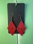 Hand Made Jewelry Upcycled Red Learher Earrings With Copper Accents