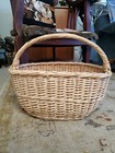 Woven Wicker Basket Light Tan Oval Shape Strong Handle Gather g Rustic Farmhouse