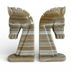 Vintage Stone Horse Head Bookends Set Natural Onyx Marble Decor