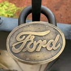 Ford Logo Cast Iron Lock With Raised Lettering Antique Finish  3 5  X 3  