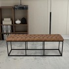 Brown Faux Leather Tufted Ottoman Bench With Open Metal Frame For Living Room