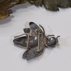 Gr 192 Navajo Old Pawn Sterling Silver And Turquoise Stamped Horsefly Brooch