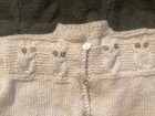 Vintage Beige Ivory Hand Knitted Owl Cardigan Baby Sweater W Button Eyes Exc