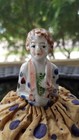 Vintage Pin Cushion Half Doll Polka Dot Skirt Art Deco Porcelain Flapper Japan