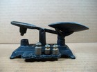 Vintage Cast Iron Miniature Balance Scale With 3 Weights