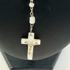 Vintage Mother Of Pearl Catholic Rosary First Communion Crucifix White Beads