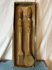 Vintage Hand Carved African Mvule Wood Salad Serving Set Still In Original Box