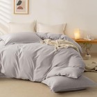 Oaite Duvet Cover Set 100  Washed Cotton Solid 3pcs Light Grey Queen-90  X 90 