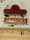 Swib World s Greatest Grandma Lapel Hat Pin Red W Gold Color Hanging Style Vtg