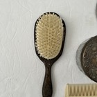 Vintage 5 Pc Silver Tone Plated Mirror Brush Comb Powder Jar Vanity Dresser Set