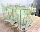 Vintage Libbey Alpine Safedge Glass Set 6 Tumblers   Pitcher Gold Rim Frosted