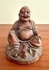 Old Vintage Antique Wooden Hand Carved Engraved Work Happy Buddha Figure  statue