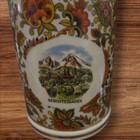 Vintage Beer Stein  0 5l Berchtesgaden Germany Red Floral Pewter Lid Gold Accent
