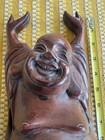 Vintage Wood Carving Carved Wooden Happy Laugh Laughing Buddha Statue 12   x4 1 2   