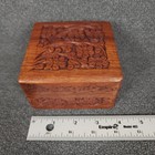 Vintage Wooden Trinket Box Hand Carved Floral Design Hinged Lid Jewelry Keepsake
