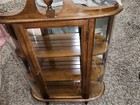 Antique 1940s Mahogany Curved Glass Mirror Curio Display Case Wall Cabinet Shelf