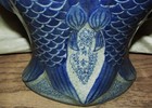 Vintage Chinese Double Coi  karp  Blue   White Ceramic Vase  14 2  Tall