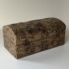 Vtg Wooden Box Treasure Chest With Embossed Metal Floral Overlay Antique Style