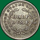 1838 Large Stars Seated Liberty Half Dime Almost Uncirculated Au Coin  34598