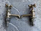 Vintage Brass Hot   Cold Sink Faucets W  Porcelain Caps Best Inscribed On Each