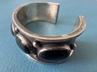 Antique Native American Navajo Sterling Silver Cuff Black Onyx Bracelet 56 7gr 