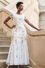 Size 8 Ashro White Formal Dinner Wedding Church Party Lanissa Beaded Gown Dress