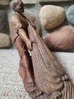 Vtg Rustic Inuit Heritage Fisherman Cultural Hand Carved Solid Wood Realism 14 