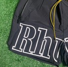 Rhude Men s Black Logo Swim Shorts Size L Drawstring Elastic Waist Pockets