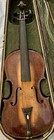 Antique Violin Full Size With Old Case  1 Bow  Unusual Wood Coffin Case Brass