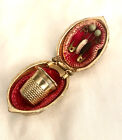 Rare Vintage antique Gold-tone Walnut Shaped Needle   Thimble Case 