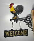 Vintage Cast Iron Rooster Hanging Welcome Sign Plant Hanger