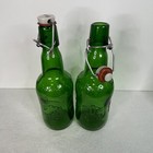 2 Grolsch Swing Top Used Beer Bottles Green Glass Porcelain Caps Vintage