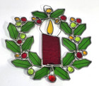 Vintage Stained Glass Holly Wreath Suncatcher Christmas Hanging 10 