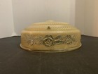 Vintage Off White And Clear Glass Ceiling Fixture Shade 3 Hole Rose Pattern
