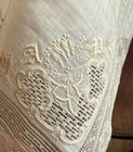 Antique Lace - Large Embroidered Handkerchief  Initials Ad And Edged With Lace