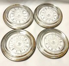 Set Of 4 Vintage Leonard Crystal Coasters Italy Silver Plate Glass Starburst B2
