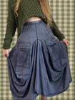 Boluce Blue Cotton Jersey A-line Midi Skirt Pull On Elastic Waist Pockets M Boho