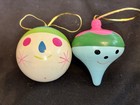 2 Vintage Wooden Hand Painted Smiling Ornaments