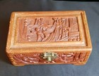 Vintage Asian Hand-carved Wood Chest Storage Treasure Chest Jewelry Stash Box 