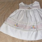 Vintage Baby Girl 3-6m White Dress- Embroidered Flowers And Lace