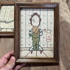 Vtg Set Of 2 Handmade Embroidered Cross Stitch Bathroom Wall Hanging Pictures