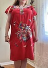 Vtg Oaxacan Dress Sz M-l Red Colorful Mexican Floral Embroidered Midi Caftan