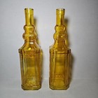 Set Of 2 Vintage Amber Embossed  Decanters Bottles 11 5  Tall Retro