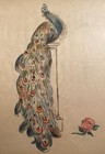 Art Nouveau Painting Of Peacock Possibly On Silk Pre-1932 Framed